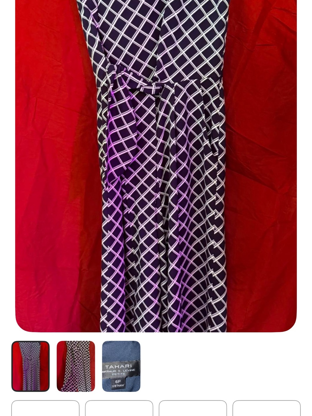 Tahari Blue and White Geometric Belted Jumpsuit with Tie Waist